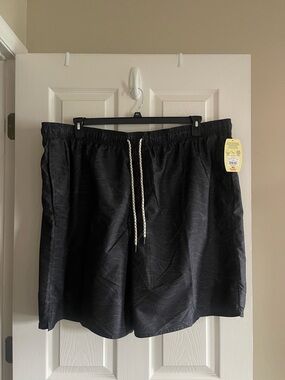 Black and grey with Hawaiian print Drawstring Swim Shorts 4XL